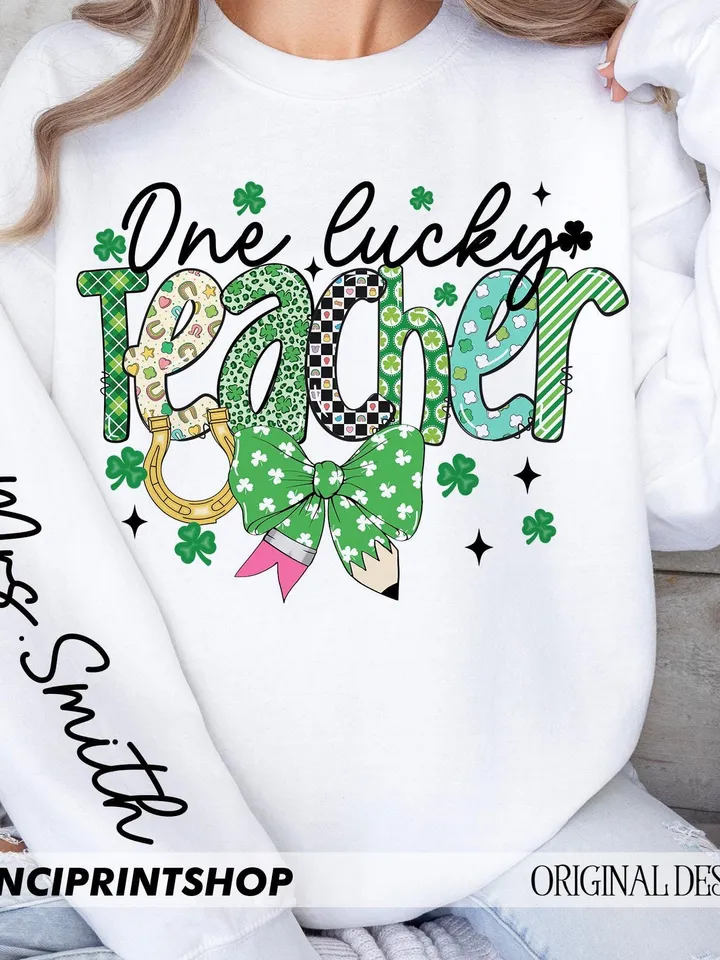 Teacher St Patricks png, Lucky Teacher png, St Patricks Day Teacher png, Teacher Coquette Bow png, Teacher png, Lucky png, Gift for teacher