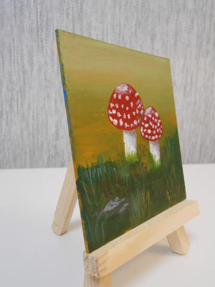 Mushroom fly agaric. Oil painting.