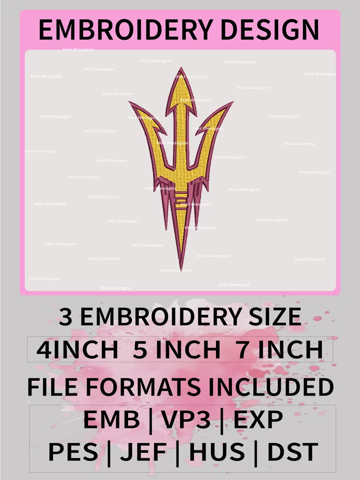 NCAA Arizona State Sun Devils Embroidery File, 3 Sizes, 6 Formats, NCAA Machine Embroidery Design, NCAA Logo, NCAA Teams
