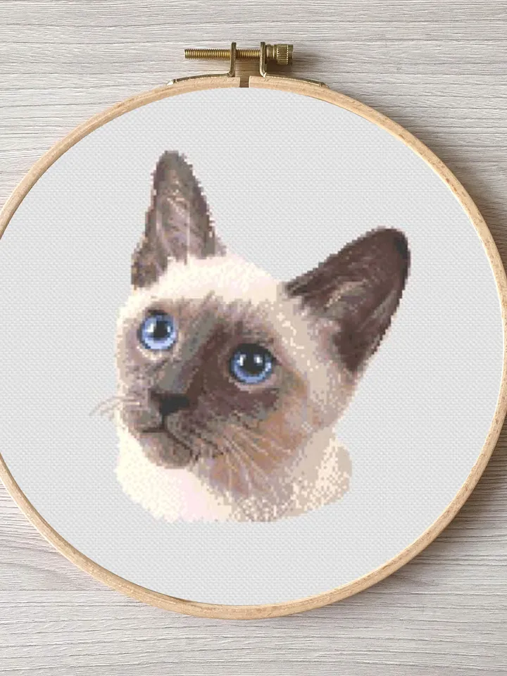 Thai cat pattern pdf cross stitch, pets easy embroidery DIY, art.1