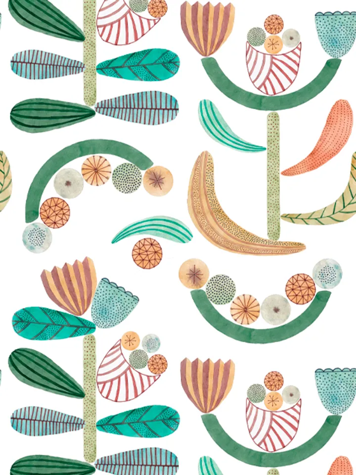 Seamless pattern Geometry watercolor plants SET 3