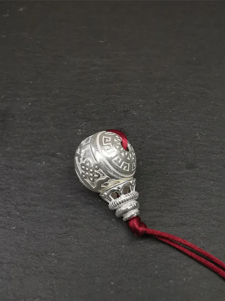 Gandhanra Handmade Tibetan Guru Bead,T-drilled 3-Hole Bead for Prayer Bead,Sterling silver Connector Bead for Mala Accessories