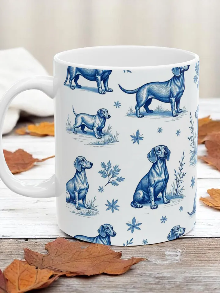 Blue Dachshund Ceramic Mug - Dog Lover Gift, Pet Owner Coffee Cup, Dachshund Decor, Animal Lover's Mug, Personalized Dog Mug, Cute Dog Cup
