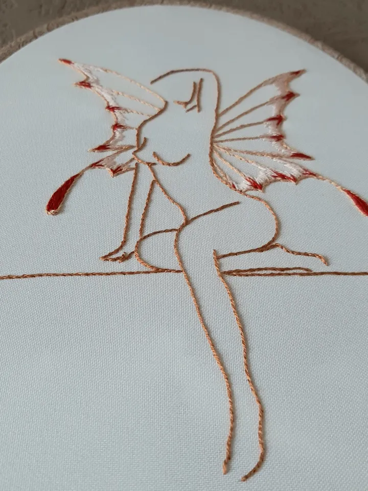 Woman butterfly pattern pdf embroidery, Easy embroidery DIY, naked woman outline embroidery. art 2