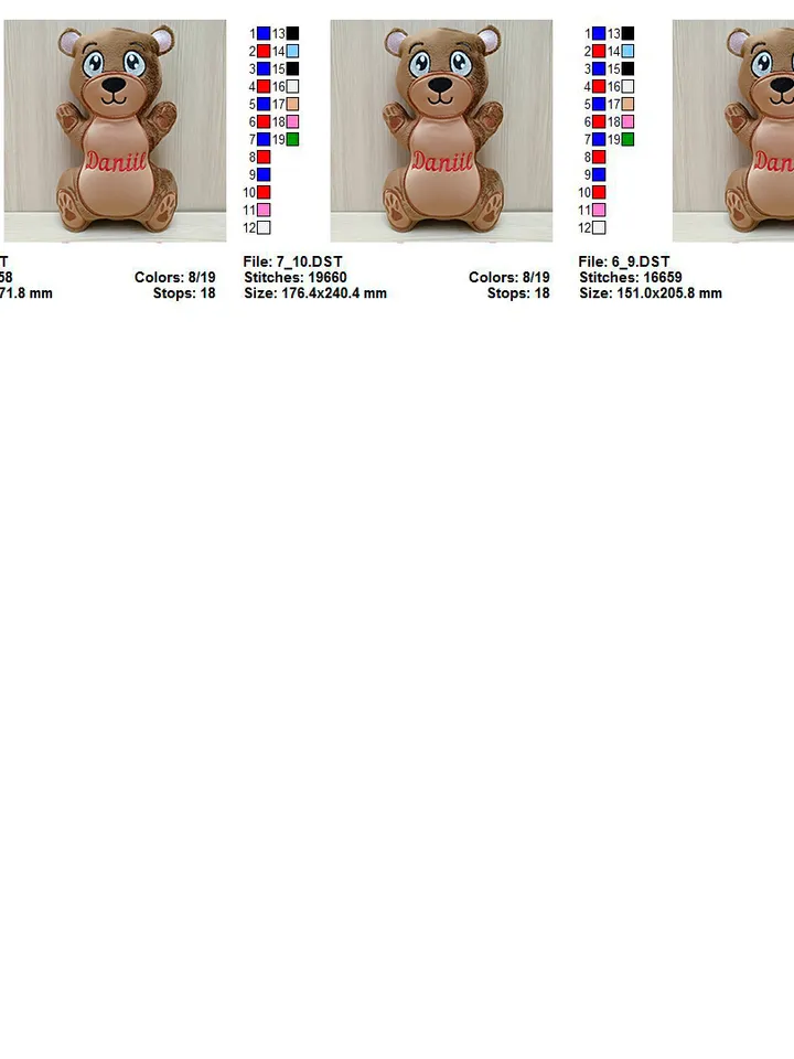 Bear Boy Stuffed ITH Pattern Machine embroidery design Bear Stuffed In The Hoop Machine embroidery design