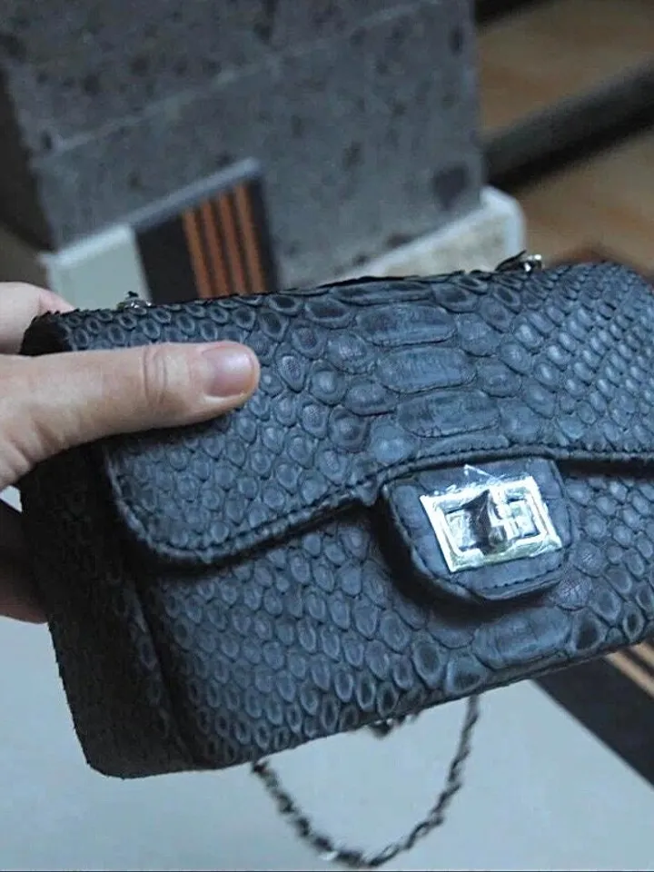 Genuine python skin adjustable chain crossbody black women classy MINI bag, classy evening bag, leather small grey bag, everyday purse