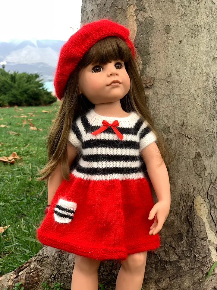 Dress for GOTZ doll KNIT patter / Christmas dress for 19-20 inch 45-50 cm doll, American Girl doll, clothes pattern PDF French dress, eng