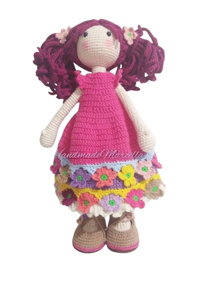 Esja Tilda Crochet Doll – 32 cm Amigurumi – Handmade Cotton Doll – Floral Dress – Collectible Gift – Valentine's Day Ready to Ship