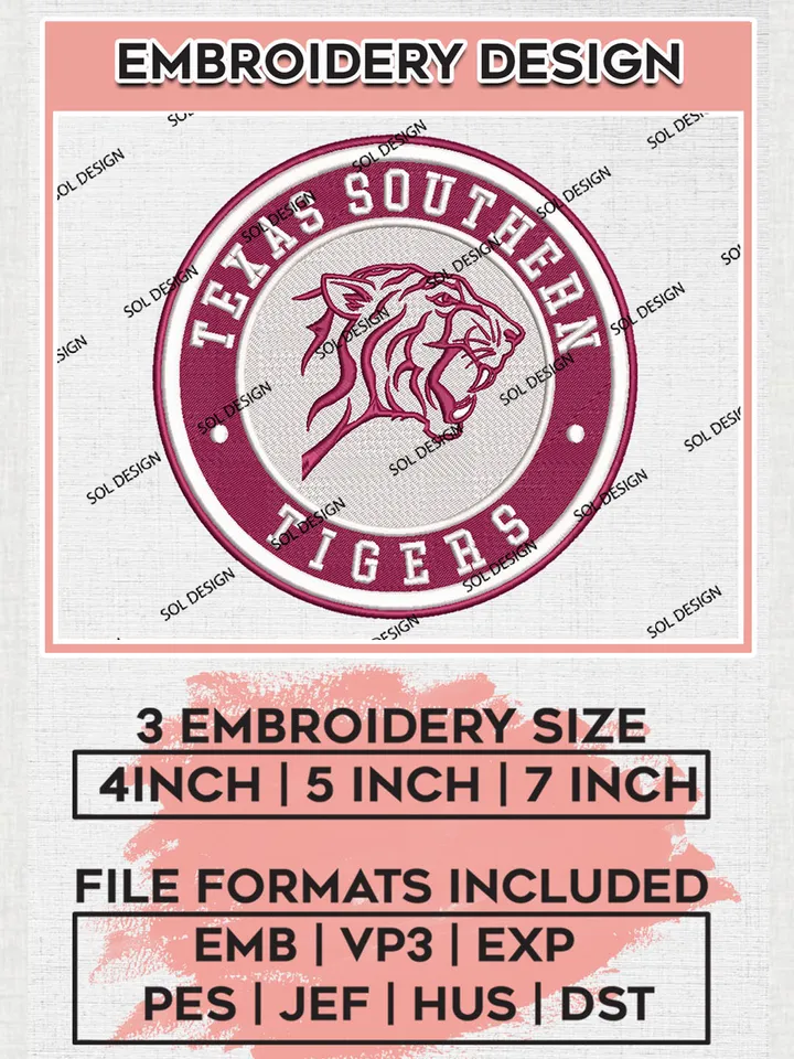 NCAA Texas Southern Tigers Round Logo Embroidery, NCAA Texas Southern Tigers Logo Embroidery files, NCAA Teams, Machine embroidery designs, Digital Download