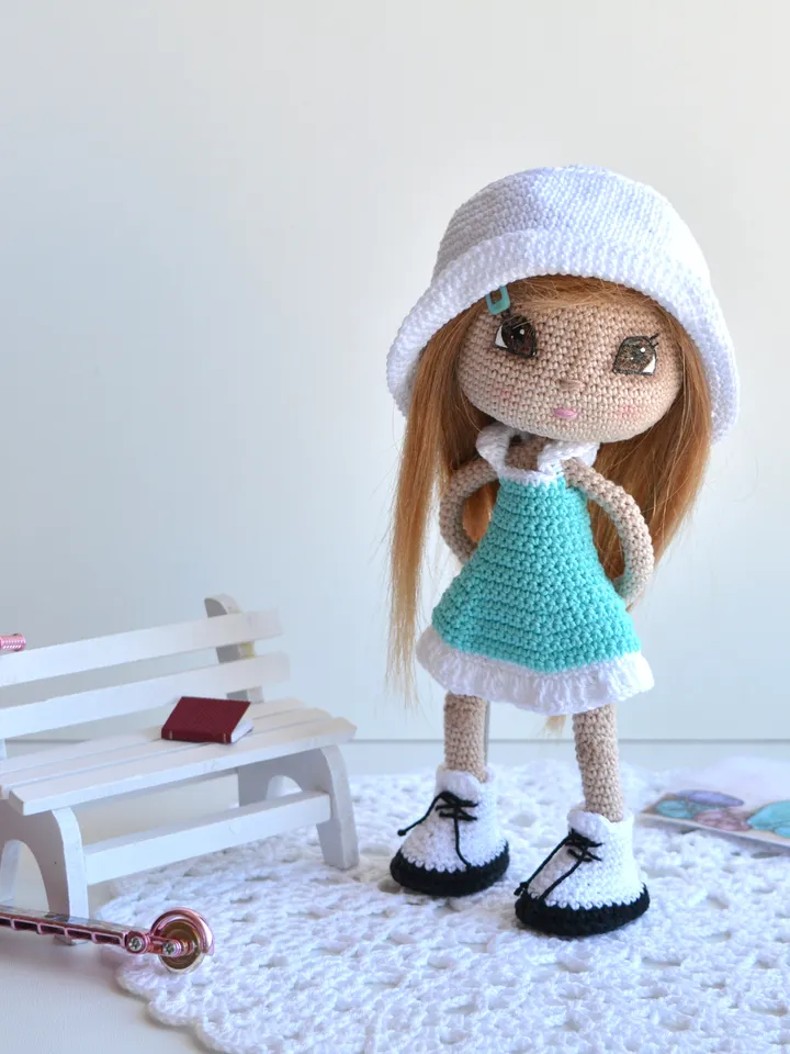 Crochet Doll Clothes Pattern, Outfit for Doll of 18 cm tall (English PDF), crochet doll dress pattern, dress amigurumi doll, dress pattern doll, clothes crochet doll, crochet boots and panama, doll clothes set