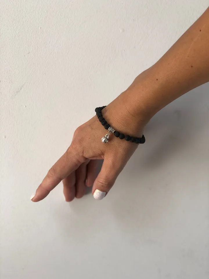 Lotus Seed Flower Genuine Lava Stone Bracelet | Fertility Symbol Black Gemstone Bracelet Amuleth | Spiritual BAli Jewerly | Yogi Accesories