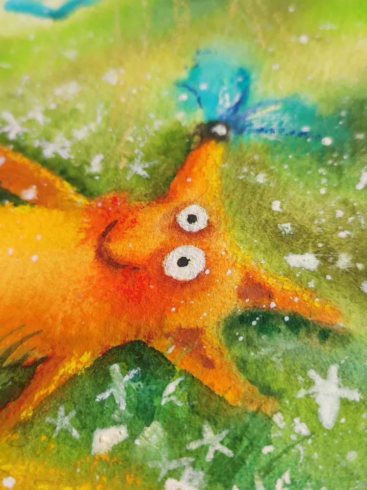 27×34 Artwork by Julia Schigal "The Star Fishing"- watercolor, gouache, pastel