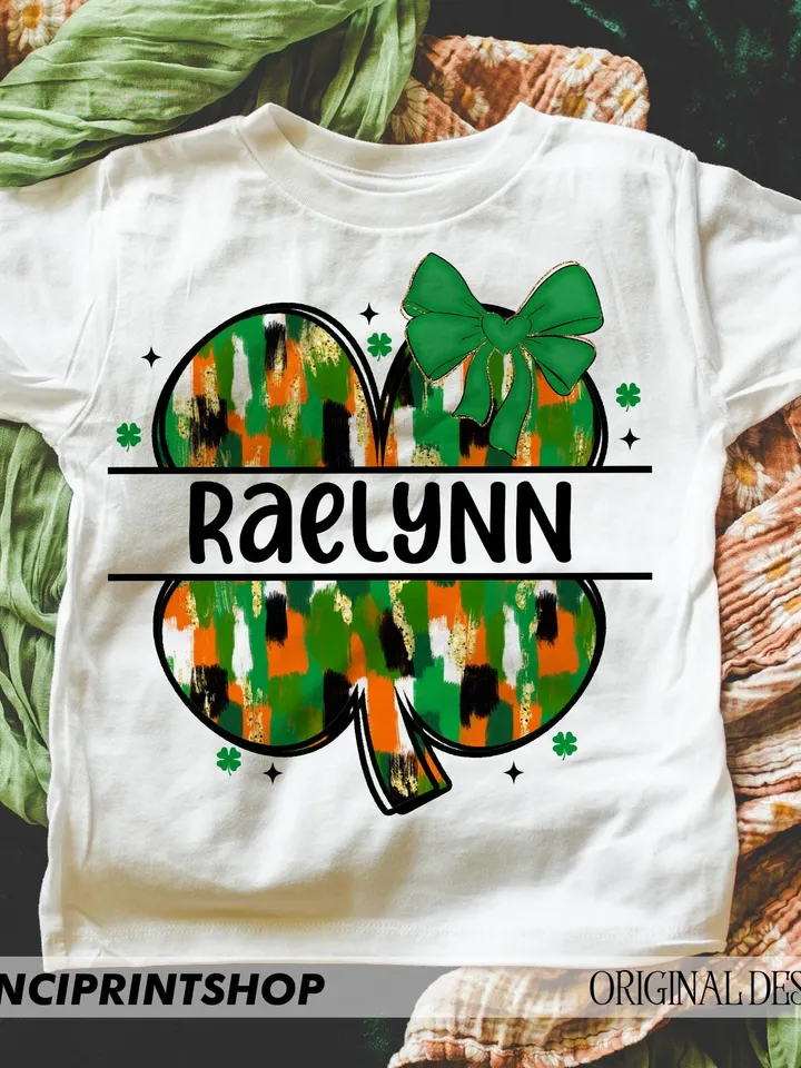 Personalized kid name St Patricks day png, Custom St patricks png, girls st patrick png, brushstroke shamrock png, St patricks png, Clover