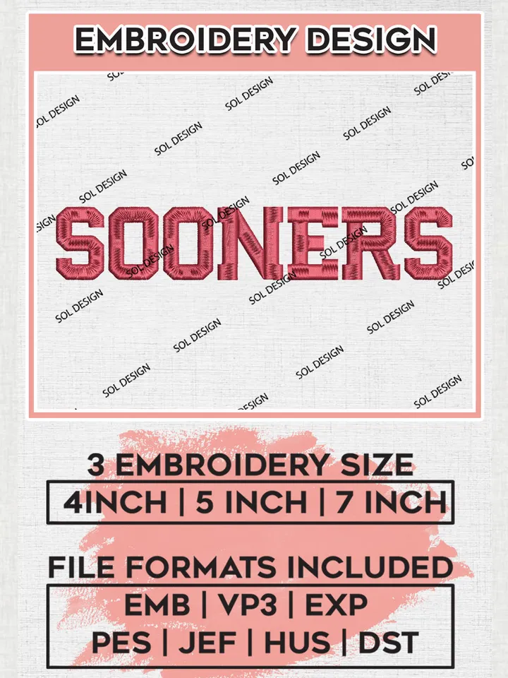 NCAA Sooners Team Writing Logo Embroidery Design Files, NCAA Oklahoma Sooners Machine Embroidery, NCAA Teams, 3 sizes, NCAA Machine embroidery designs, Digital Download