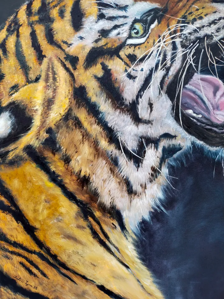Oil painting Tiger on black background Minimalistic wild animal Wallart on canvas