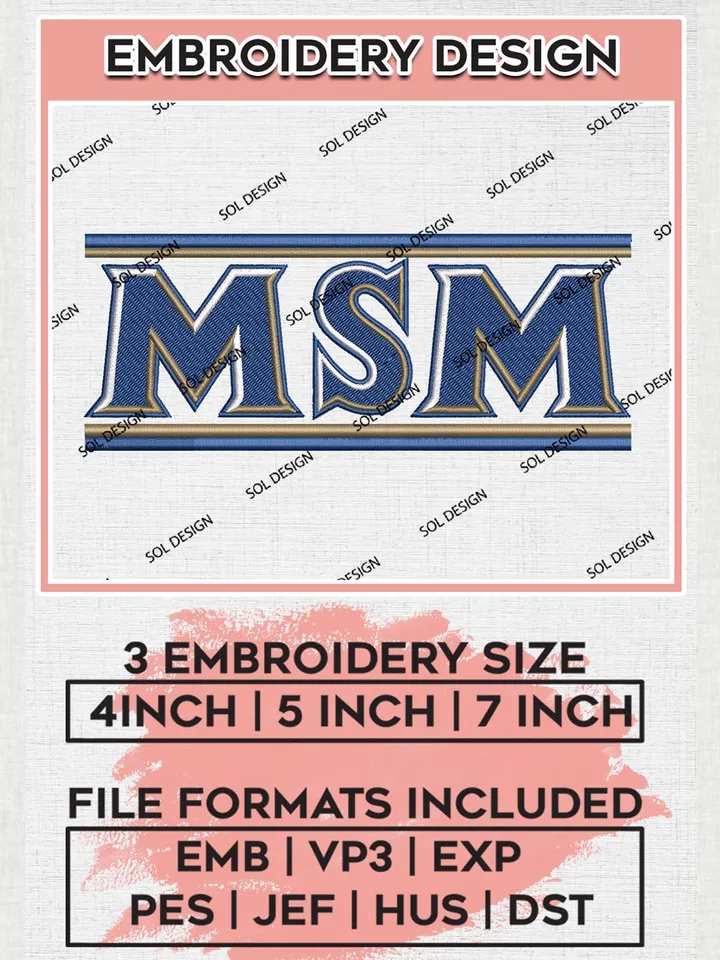 MSM Mountaineers Football Team Logo Embroidery Design Files, NCAA Mount St Marys Mountaineers Machine Embroidery, NCAA Teams, Game Day, 3 sizes, NCAA Machine embroidery designs, Digital Download