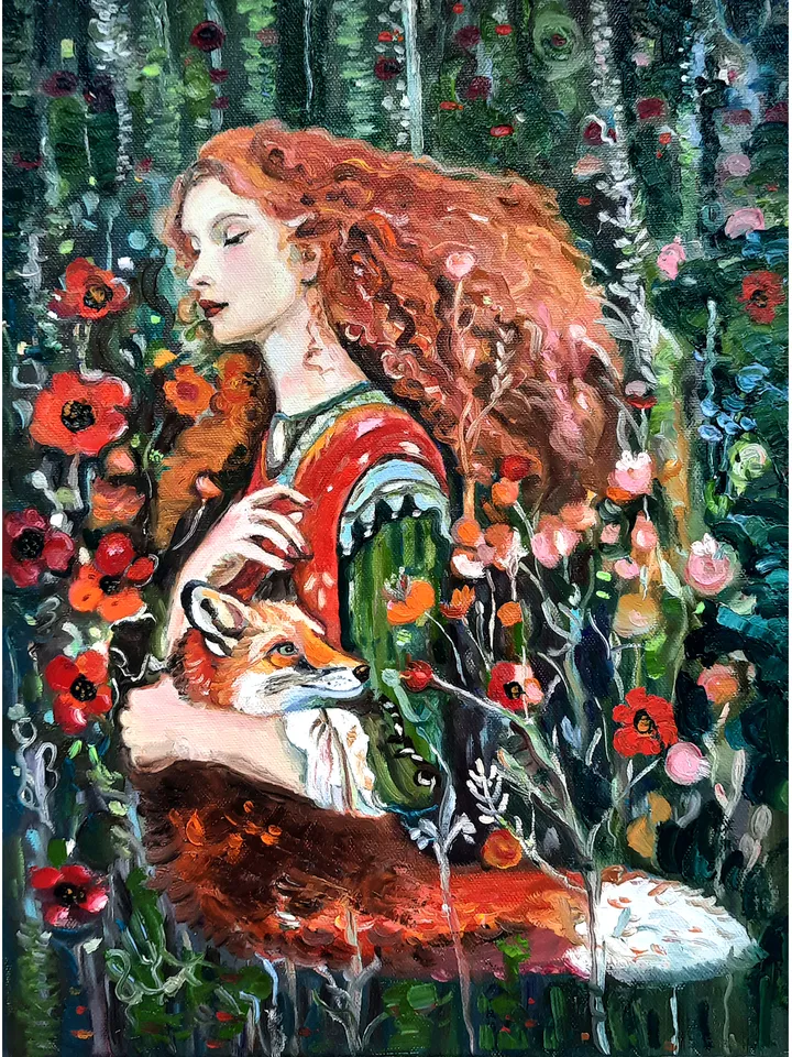 Girl with a fox Painting Original Oil Art
Oil on Canvas 16 by12 inches