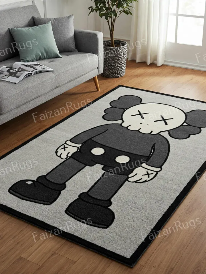 Kaws Handmade 100% Wool Rugs, Case Rugs and Carpets, Handmade Rugs For Living Room, Dining Room, Hallway, Multiroom Carpets, cartoon rug.