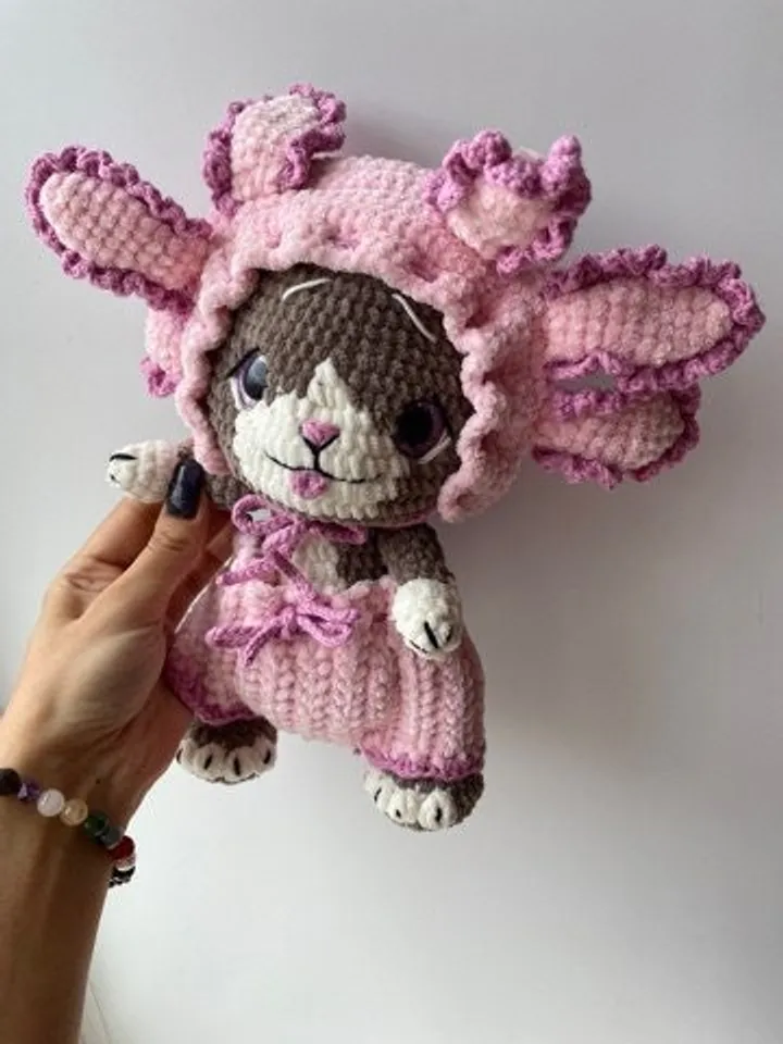 PDF Amigurumi Cat Axolotl pattern, Crochet mexican Axolotl, pink salamander pattern, crochet Axolotl plush toys