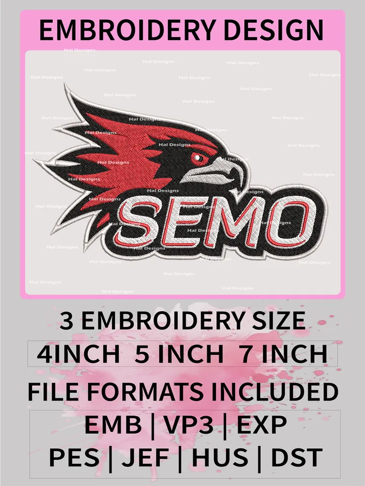 NCAA Southeast Missouri State Redhawks Embroidery File, 3 Sizes, 6 Formats, NCAA Machine Embroidery Design, NCAA Logo, NCAA Teams