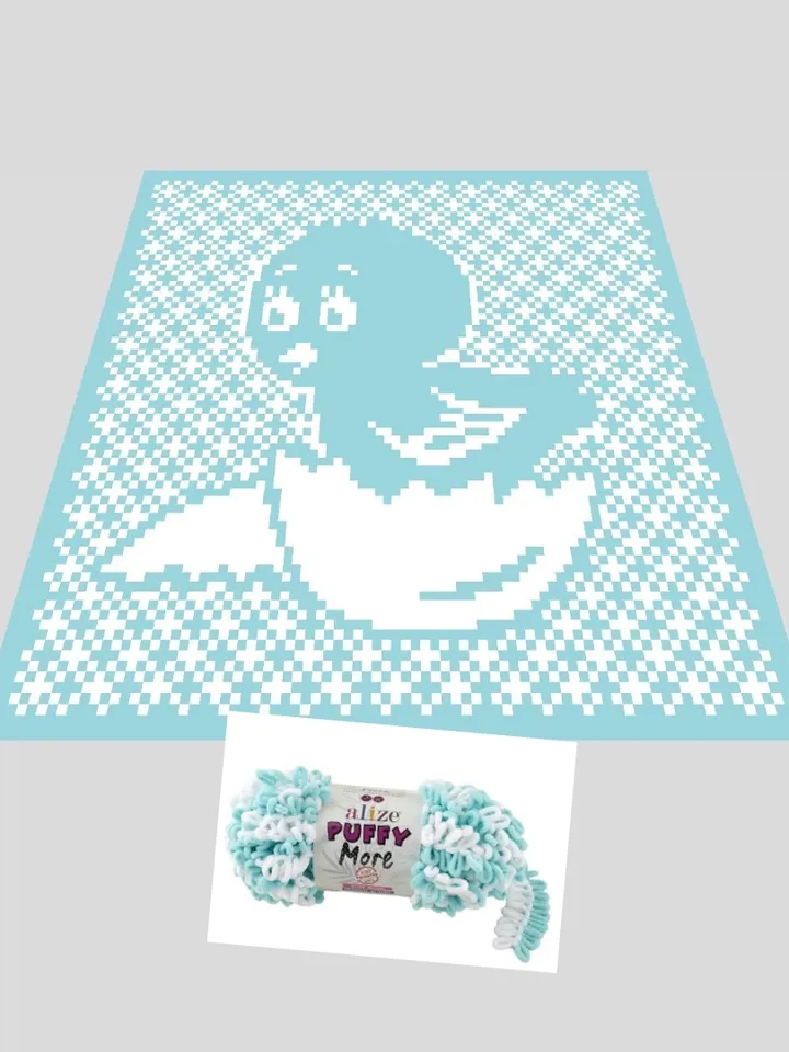 Loop yarn Finger knitted Little Chick blanket pattern
