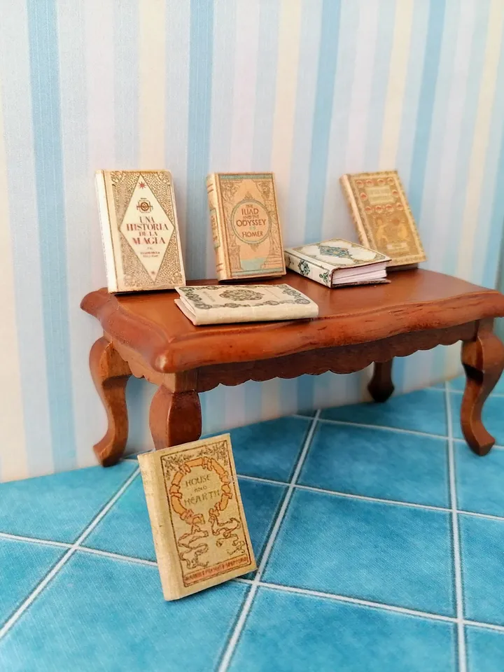 Dollhouse book set in 1:12 scale. Handmade.
