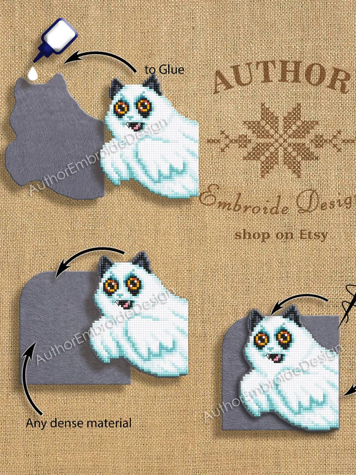 Halloween corner bookmark cross stitch pattern PDF download Ghost cat cross stitch chart, Halloween bookmark pattern digital PDF #B347