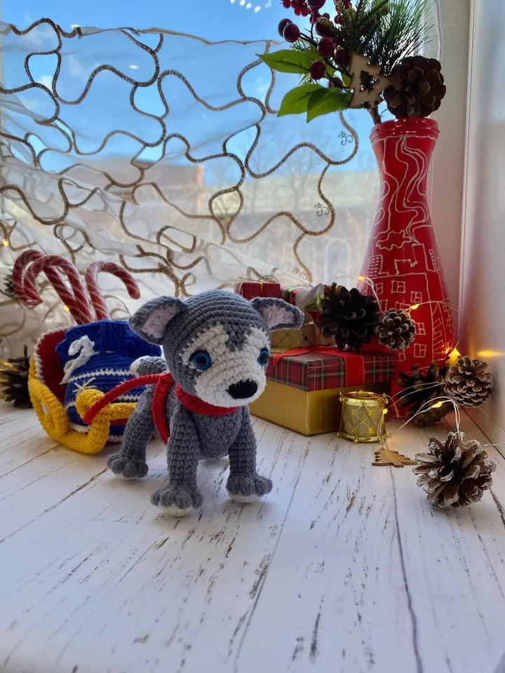 PDF Christmas Sleigh and Husky Crochet Pattern, Christmas decor, Santa's Sleigh Ornament, Amigurumi Christmas Pattern. Animal amigurumi