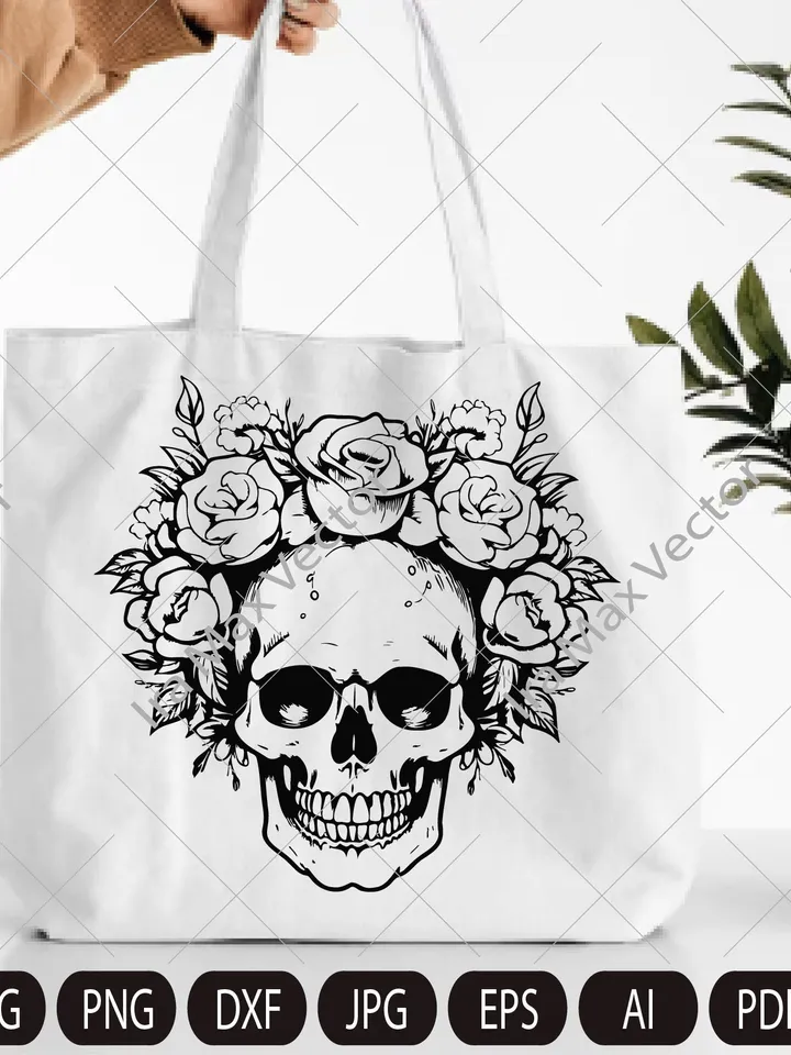 Floral Skull Svg, Skull Svg, Flower Skull Svg, Flower Skull Clip Art, Sugar Skull Svg, Skull Vector, Skull Flower Crown svg, Skull shirt