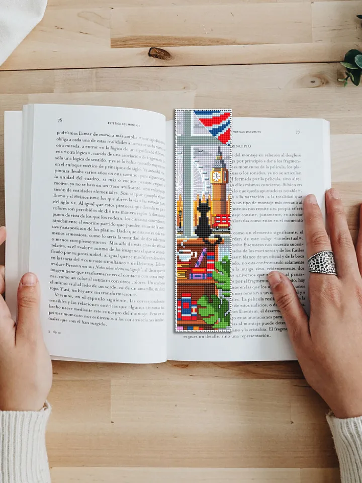 Bookmark cross stitch pattern download PDF Modern handmade bookmark digital Cute Black cat cross stitch England London Home sweet home #B62