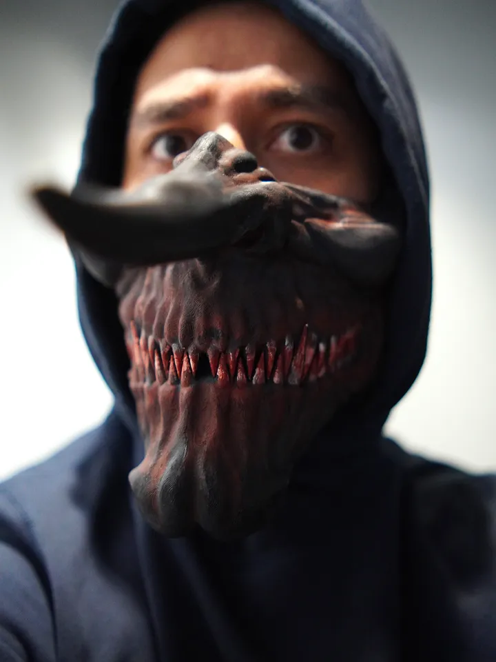 Pinocchio Mask  Long Nose Scary with Teeth Bloody Pinokkio Devil mask