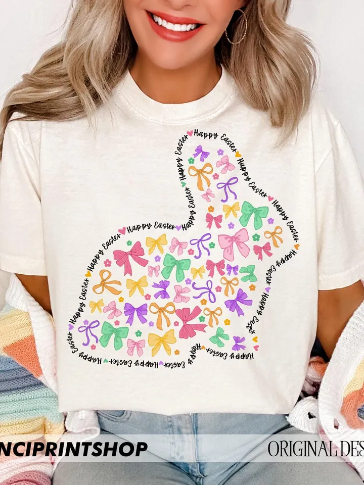 Coquette easter bunny png, easter png, retro easter png, happy easter png, colorful bunny png, easter bunny png, coquette bow png, spring