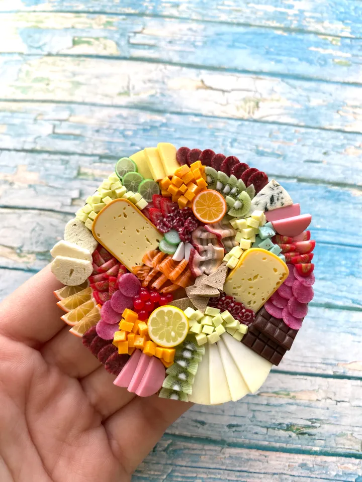 Magnet Miniature Cheese Charcuterie board with Polymer clay Souvenir