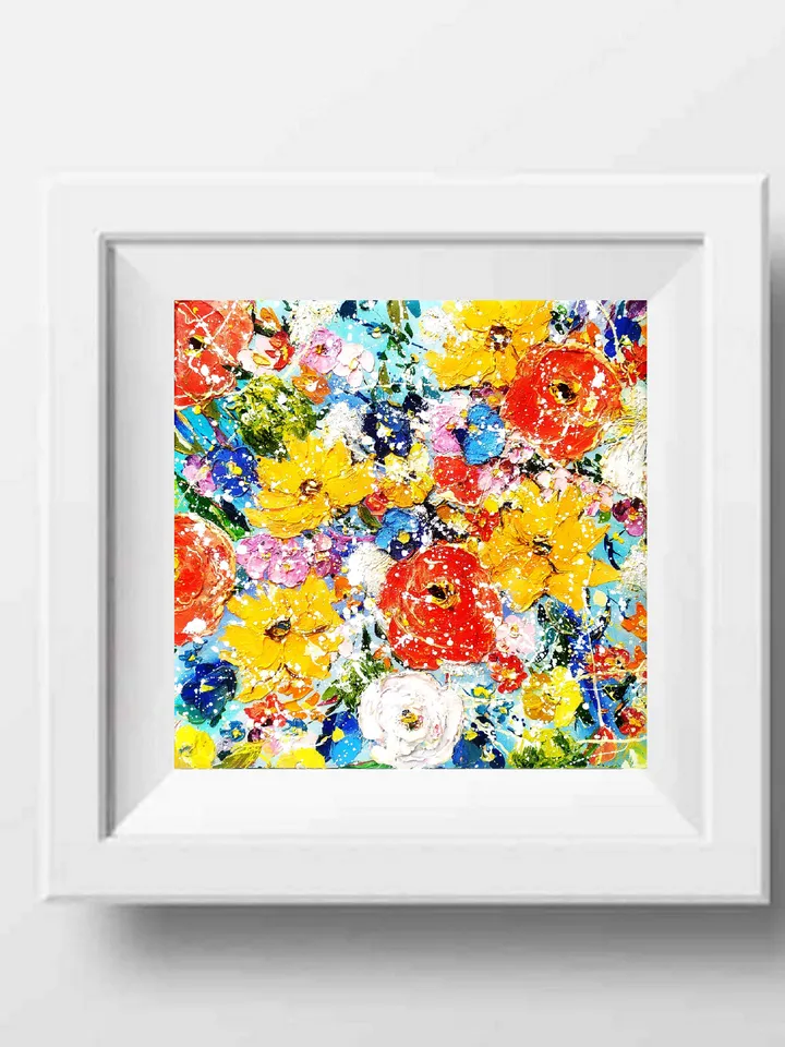 Flower Painting Poppy Original Art boho wall art Impasto Floral Painting Wildflower Meadow Artwork Floral Wall Art oil painting 15 by 15