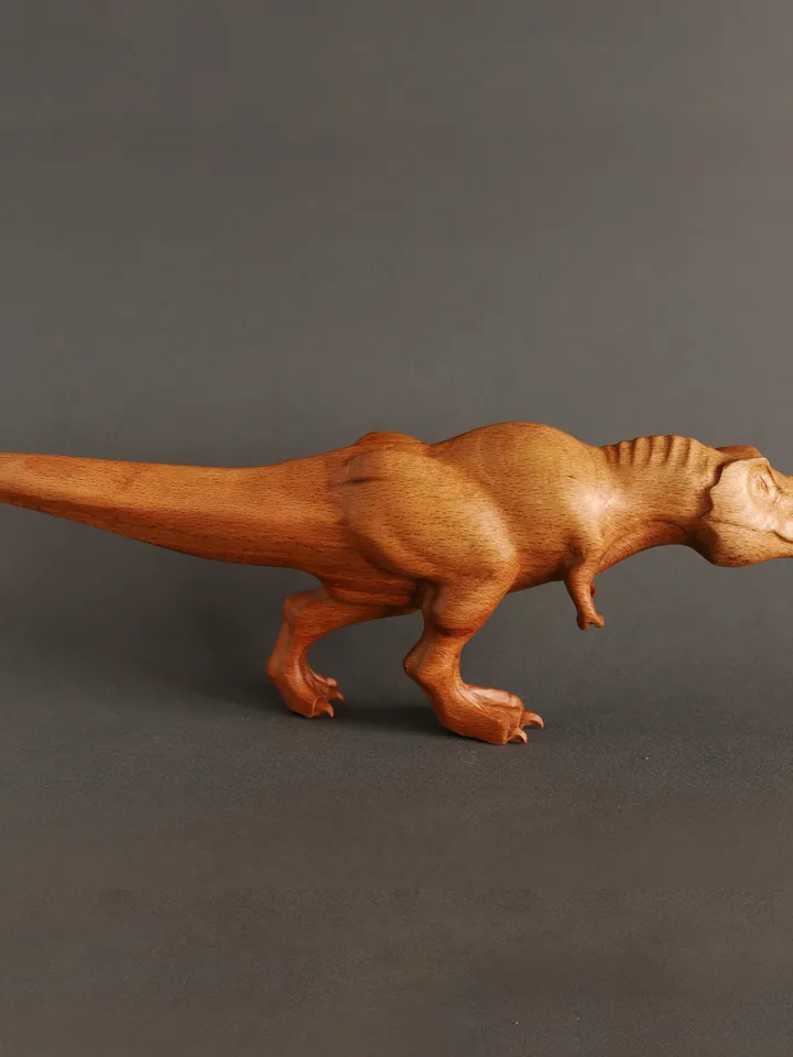 Wooden hand carved dinosaur tyranasaurus rex