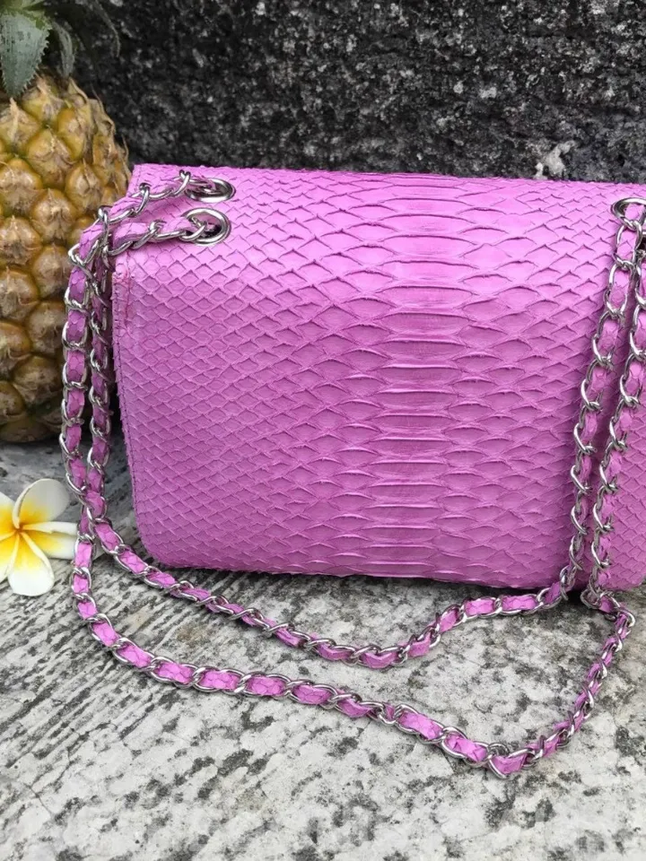 Pink Bag Genuine Python | Python Snake Baby Pink Women Classy Elegant Crossbody | Convertible Shoulder Bag | Summer Women Bag | Exotic Purse