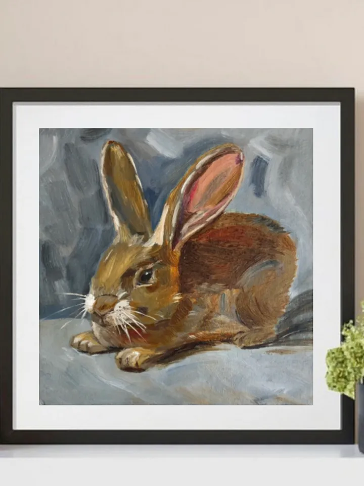 Original painting Animal Wildlife Rabbit Hare Portrait Easter Afford wall art