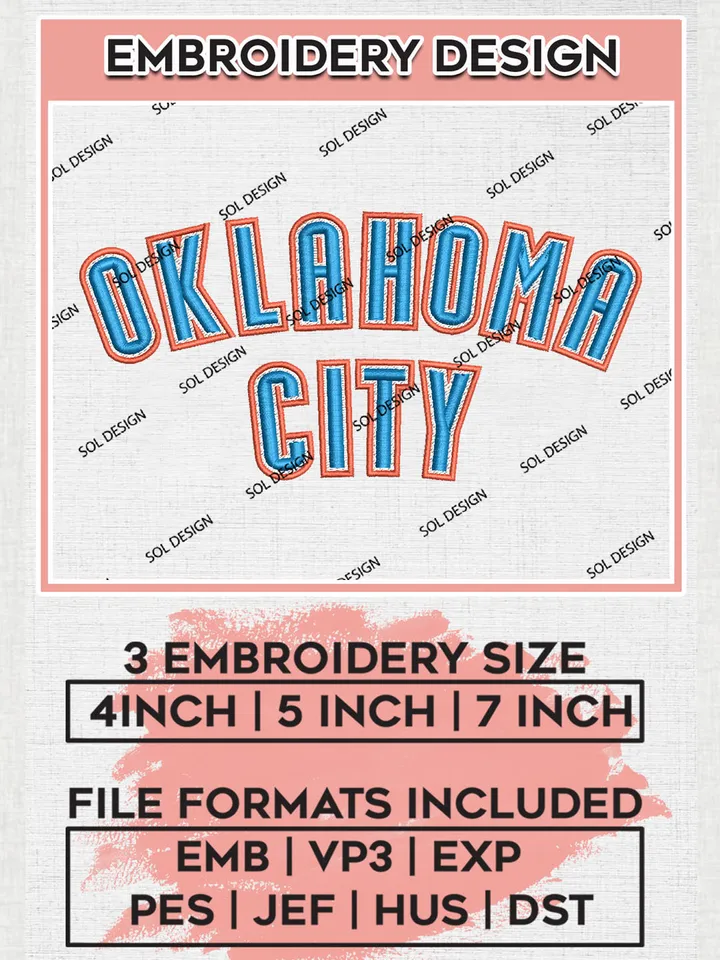 Oklahoma City NBA Team Logo Embroidery Designs, NBA G League Team Embroidery Files, Basketball Machine Embroidery Designs, NBA Oklahoma City Blue Team Logo, Sport Machine Embroidery Design, Digital Download