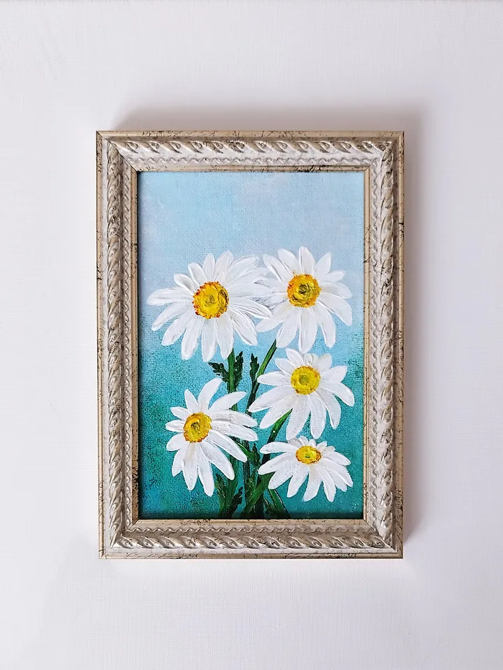 Daisies Small Painting Art Impasto Wall Decor