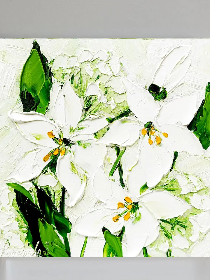 Lily Painting Hydrangea Christmas gifts Original Art Impasto oil Painting 8x8 in Flower Artwork Floral Wall Art Painting by ArtProkopaloSv