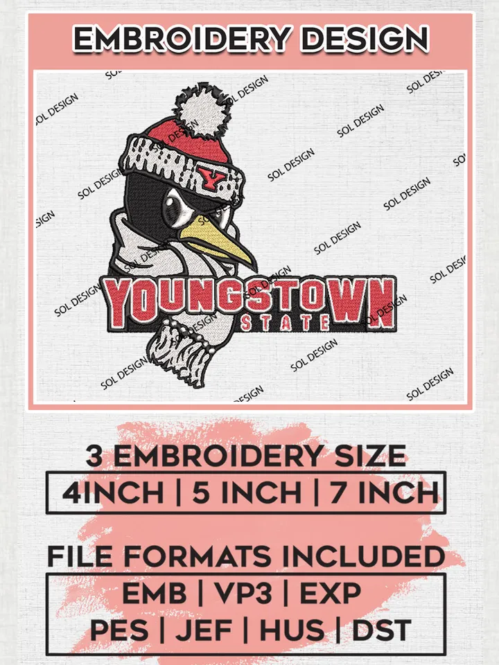 Youngstown State Penguins Logo embroidery designs, NCAA Youngstown State Penguins Machine embroidery designs, NCAA Logo embroidery designs, NCAA Penguins Machine embroidery designs, Digital Download