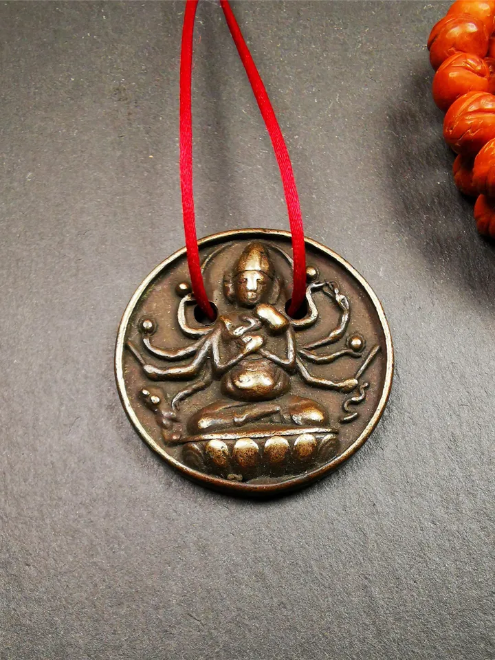 Gandhanra Old Tibetan Buddha Statue Pendant,Usnisa Vijaya,Victory Dharani,1.4"