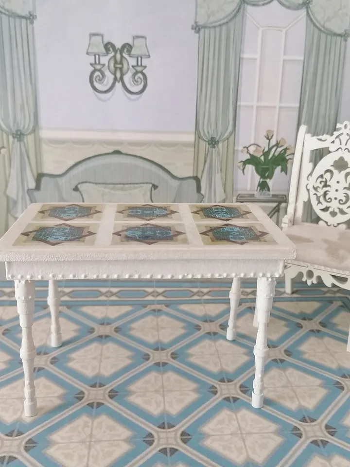 Doll table and sofa. Dollhouse miniature. 1:12. Handmade. Doll furniture. Furniture for doll's kitchen.