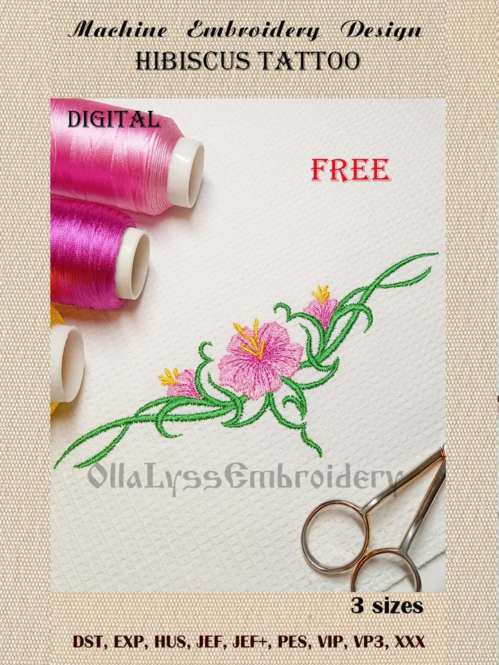 Hibiscus tattoo embroidery design - Free