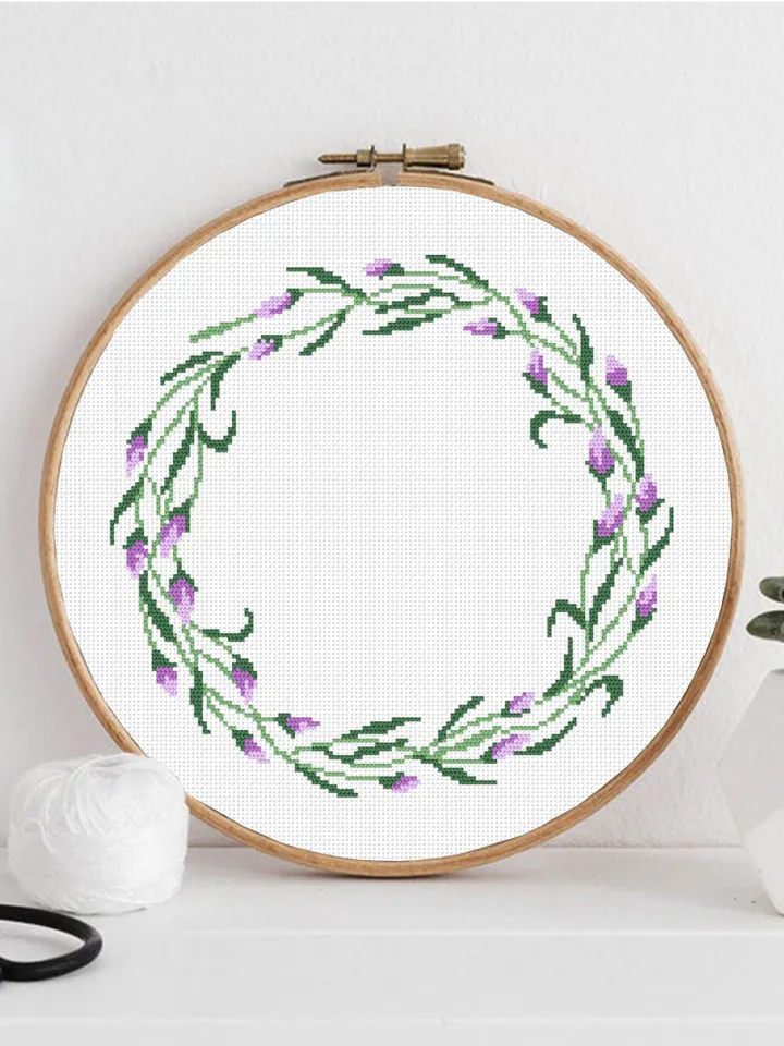 Flower wreath cross stitch pattern PDF Floral frame cross stitch chart, Easy cross stitch border Your text here, Flowers hoop art design #Y2