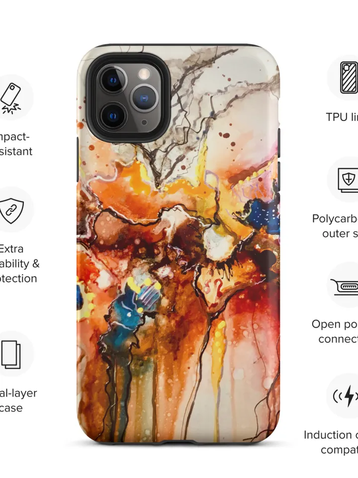Dancing flowers Tough iPhone case made with my original mix media painting,iphone cases unique gifts for her.