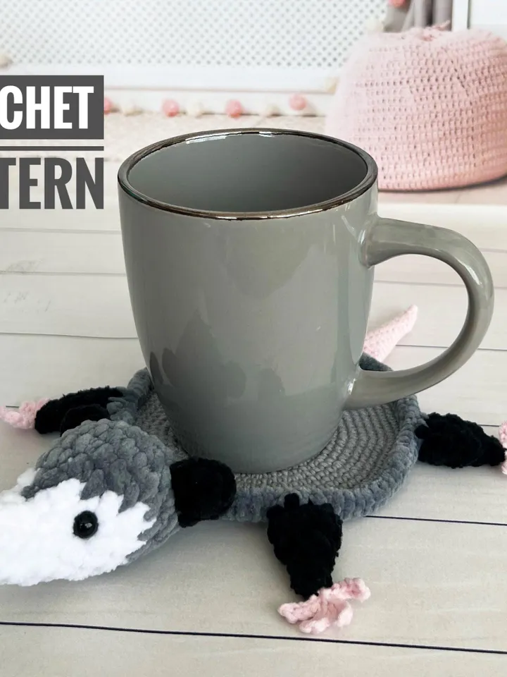 CROCHET PATTERN Opossum toy Cup holder opossum Coaster Beermat Home decor Amigurumi tutorial PDF file