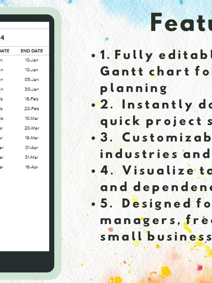 Project Management Gantt Chart Template | Editable Google Sheets, Digital Download, Easy-to-Use for Planners, Freelancers & Managers