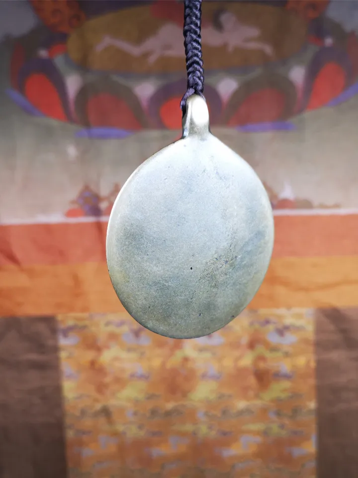 Gandhanra Vintage Tibetan Buddhist Calendar Badge,Melong Mirror, SIPAHO Amulet,Unique Mandala Flower Pattern,made of Lima Brass,2.16"