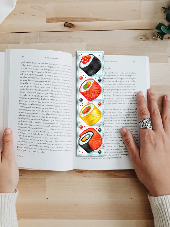 Japanese food bookmark cross stitch pattern PDF download Simple handmade bookmark digital PDF, Sushi cross stitch chart, Food pattern #B125